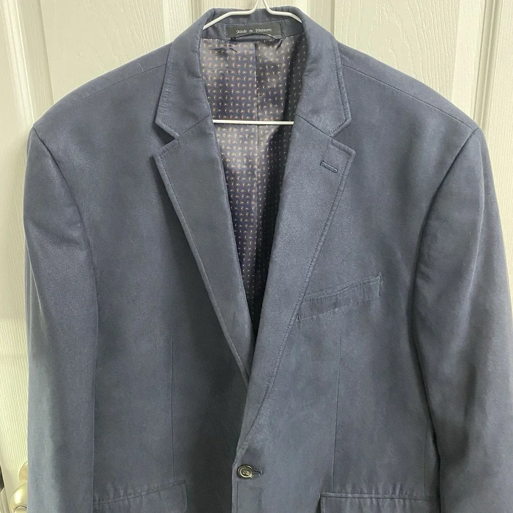 Chaps Navy Blue‎ Men's Sport Coat 48R Lined Jacket. Suede Feel